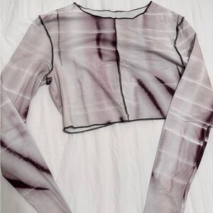 Sheer Long-Sleeve Cropped Top in Dusty Lavender Tie-Dye
